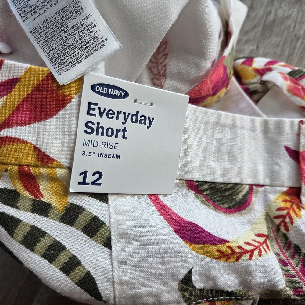 Old Navy Tropical Floral Linen Short Size 12 New With Tags - Picture 5 of 7